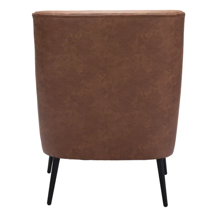 29" Brown And Black Faux Leather And Upholstered Arm Chair And Toss Pillow