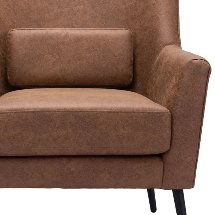 29" Brown And Black Faux Leather And Upholstered Arm Chair And Toss Pillow