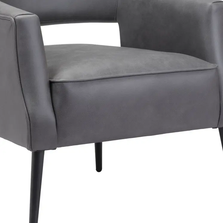 27" Gray And Gold Faux Leather And Upholstered Arm Chair