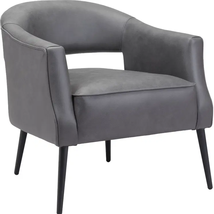 27" Gray And Gold Faux Leather And Upholstered Arm Chair