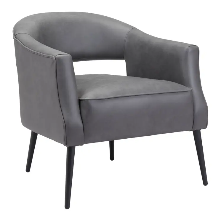 27" Gray And Gold Faux Leather And Upholstered Arm Chair