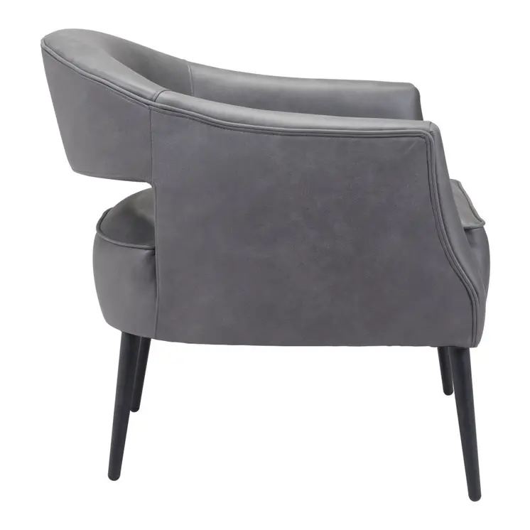 27" Gray And Gold Faux Leather And Upholstered Arm Chair