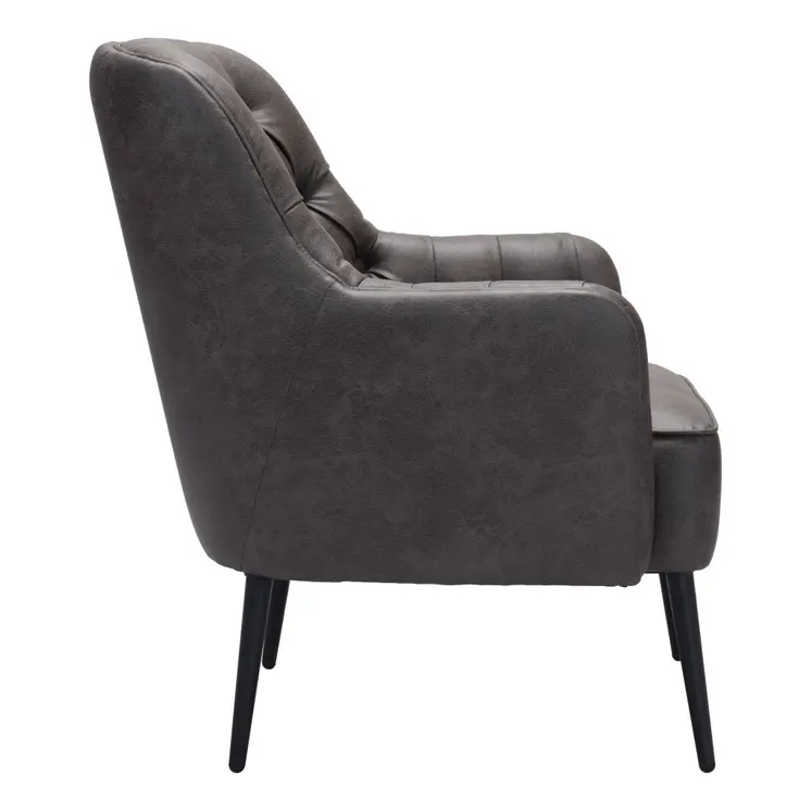 29" Black Faux Leather And Upholstered Tufted Chesterfield Chair
