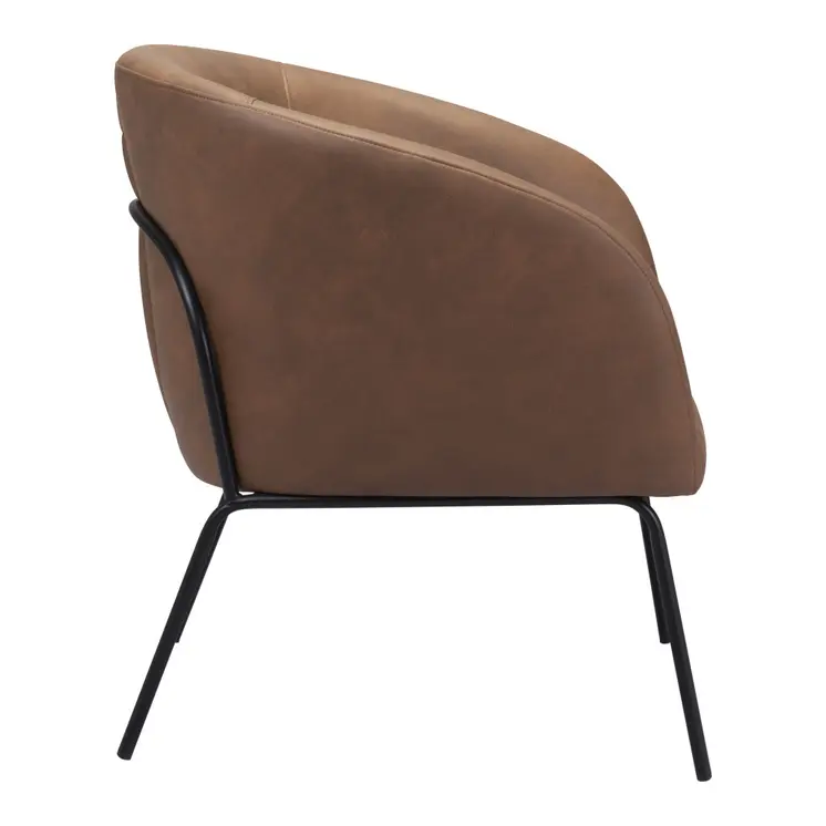 28" Brown And Black Faux Leather And Upholstered Club Chair