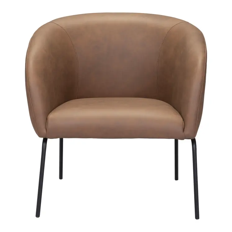 28" Brown And Black Faux Leather And Upholstered Club Chair
