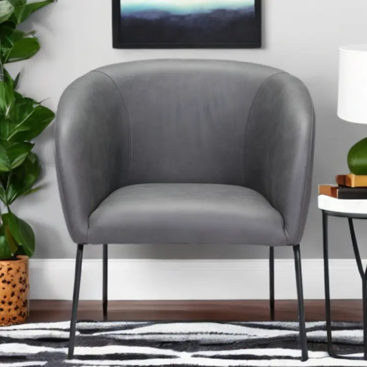 28" Gray And Black Faux Leather And Upholstered Club Chair