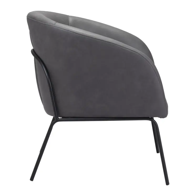 28" Gray And Black Faux Leather And Upholstered Club Chair