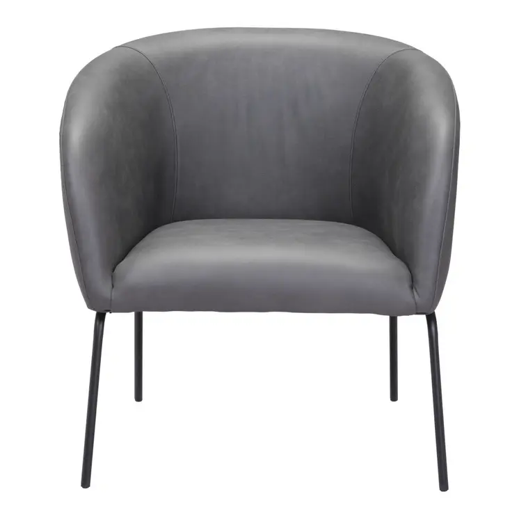 28" Gray And Black Faux Leather And Upholstered Club Chair