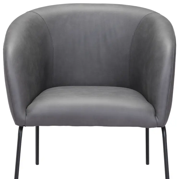 28" Gray And Black Faux Leather And Upholstered Club Chair