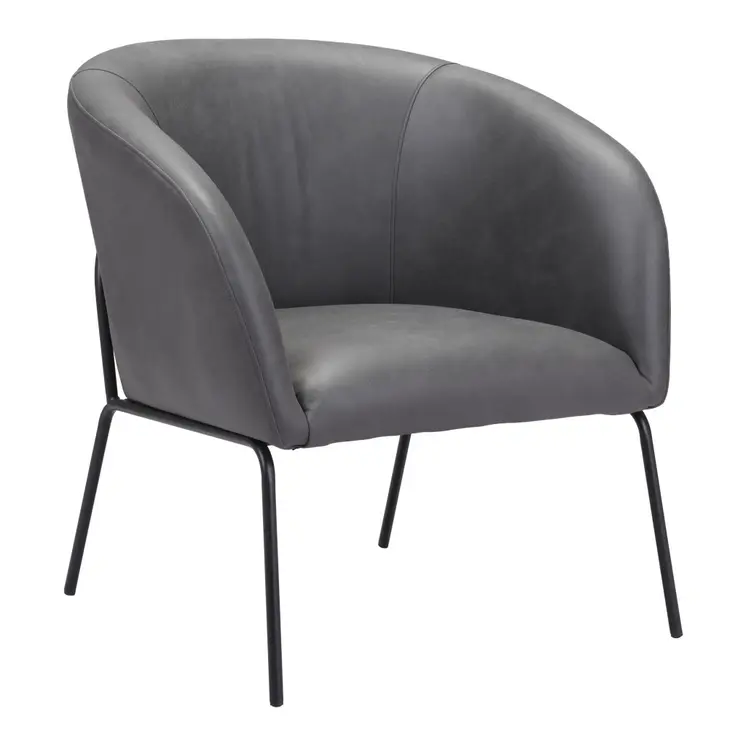 28" Gray And Black Faux Leather And Upholstered Club Chair
