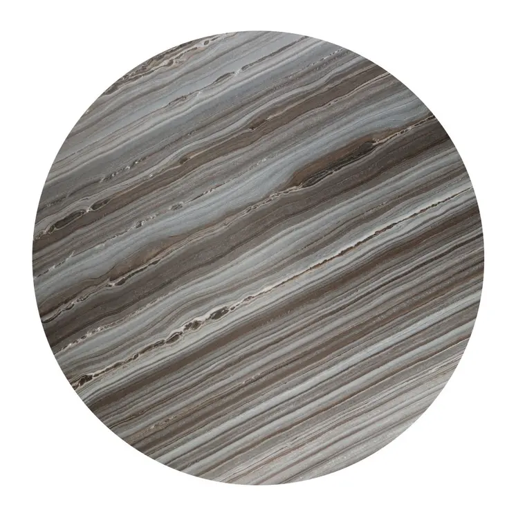36" Gray and Black Faux Marble And Steel Round Coffee Table