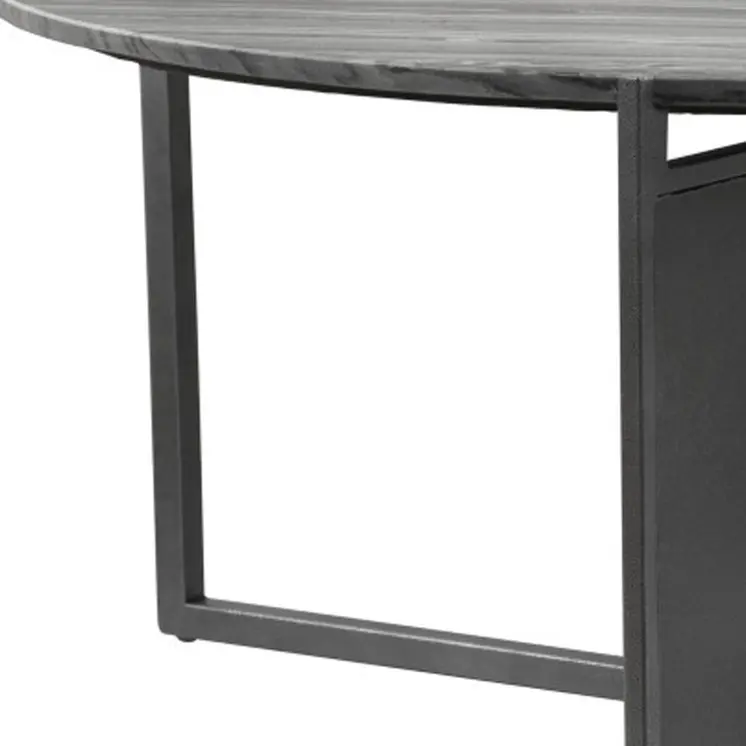 36" Gray and Black Faux Marble And Steel Round Coffee Table