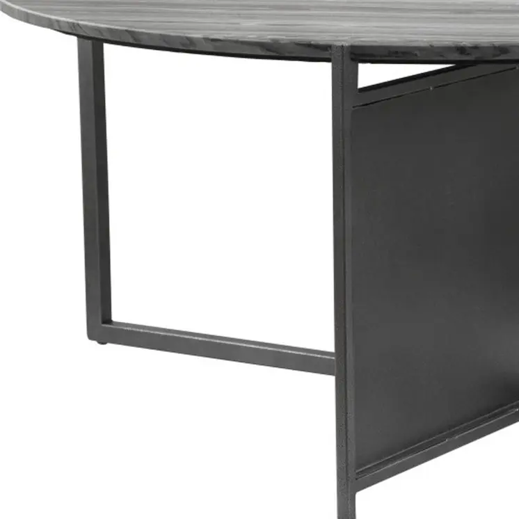 36" Gray and Black Faux Marble And Steel Round Coffee Table