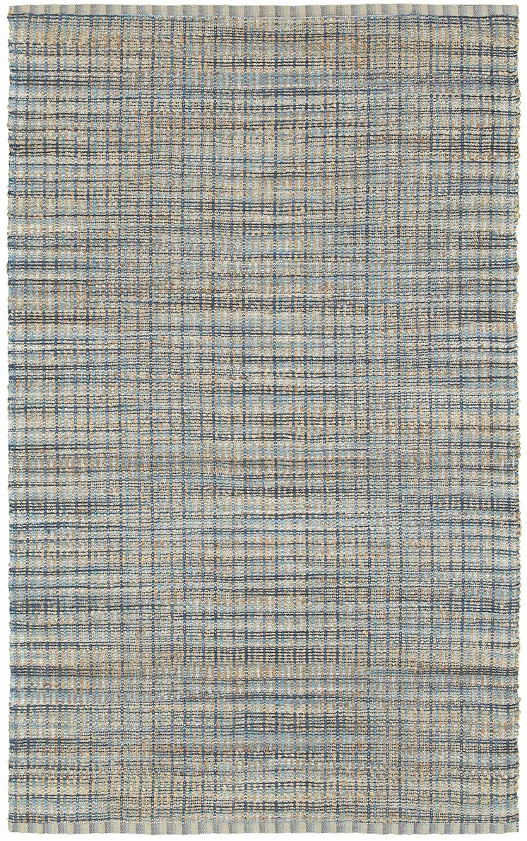 5' X 8' Blue and Ivory Hand Woven Area Rug