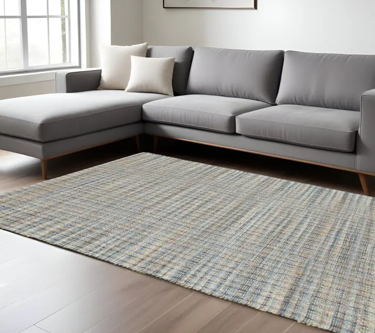 8' X 10' Blue and Ivory Hand Woven Area Rug