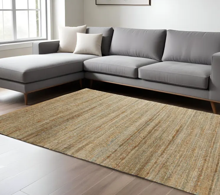 8' X 10' Teal and Natural Braided Jute Area Rug
