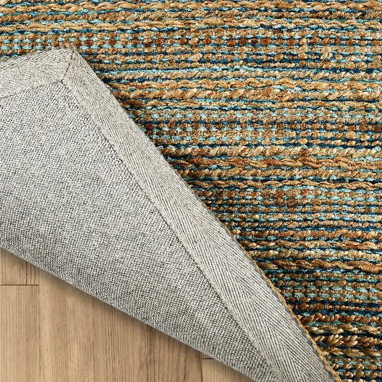 8' X 10' Teal and Natural Braided Jute Area Rug