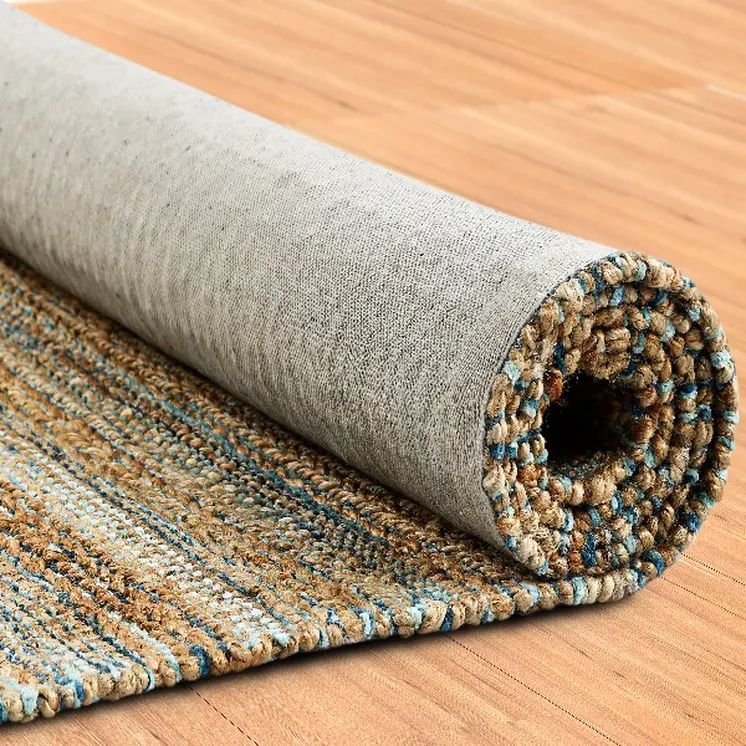 8' X 10' Teal and Natural Braided Jute Area Rug