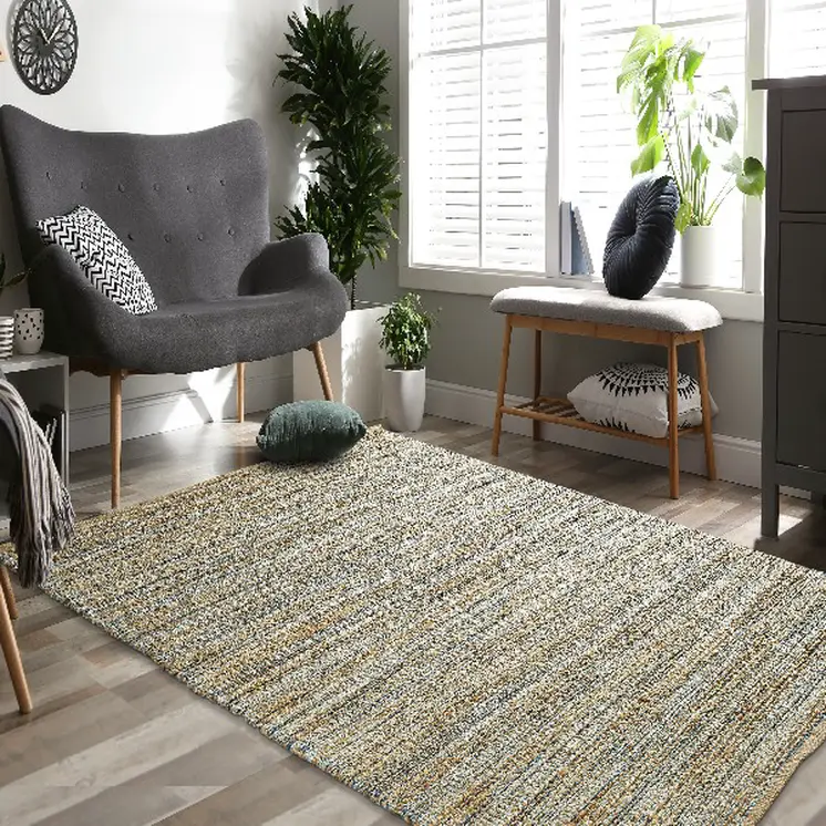 8' X 10' Teal and Natural Braided Jute Area Rug