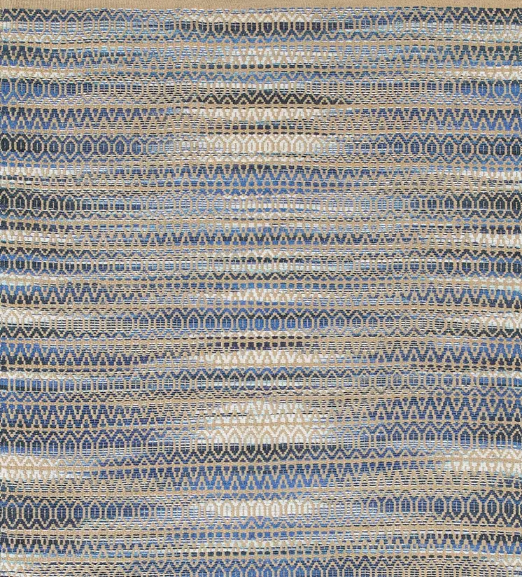 9' X 12' Round Navy and Tan Striated Area Rug