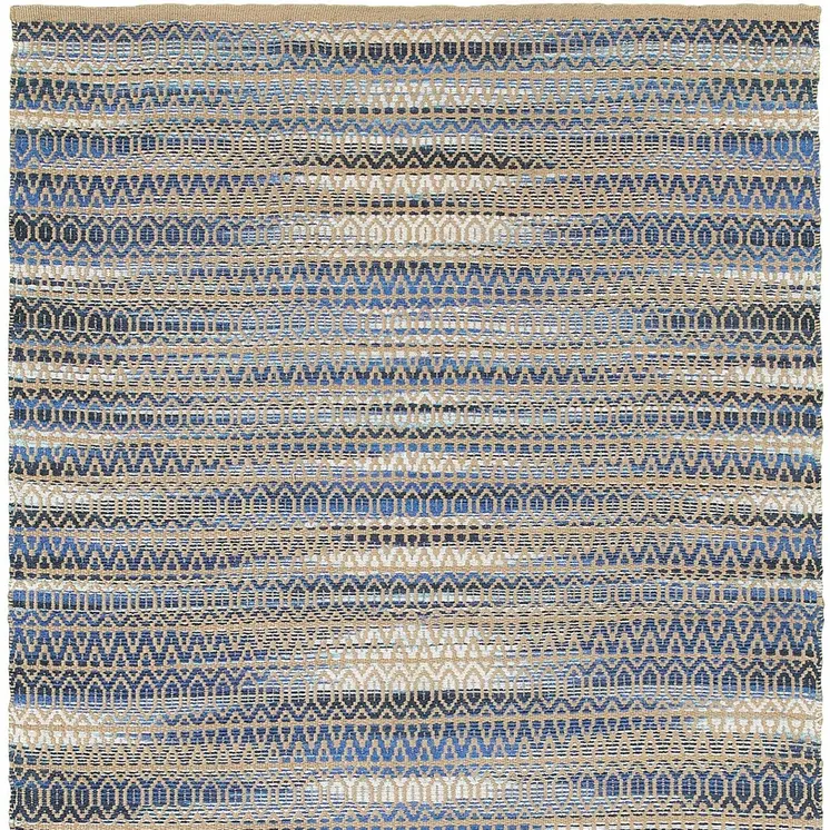 9' X 12' Round Navy and Tan Striated Area Rug