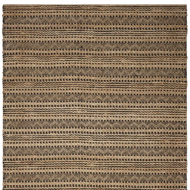 9' X 13' Tan and Black Intricate Striped Area Rug