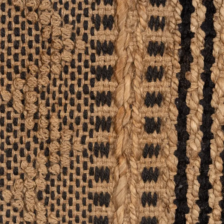 9' X 13' Tan and Black Intricate Striped Area Rug