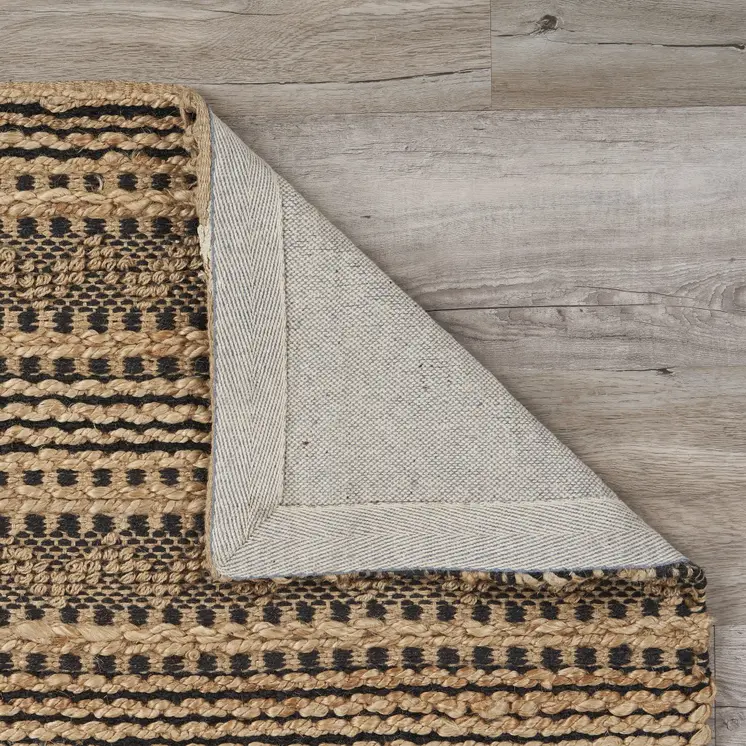 9' X 13' Tan and Black Intricate Striped Area Rug