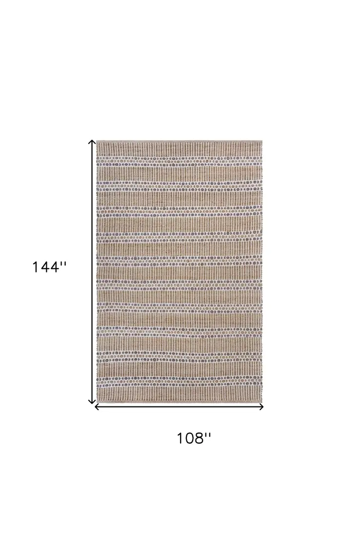 9' X 12' Tan and Gray Detailed Stripes Area Rug