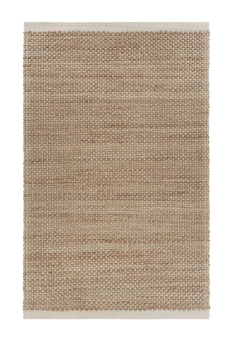 5' X 8' Tan and White Detailed Woven Area Rug