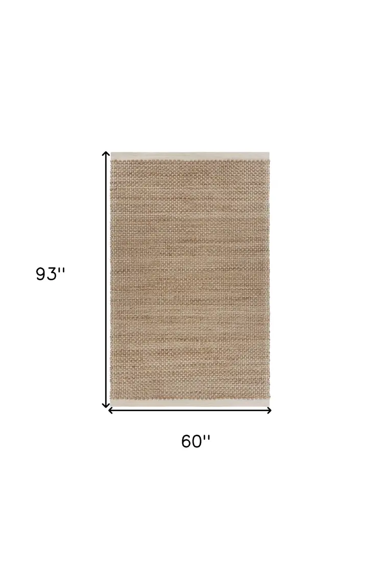 5' X 8' Tan and White Detailed Woven Area Rug