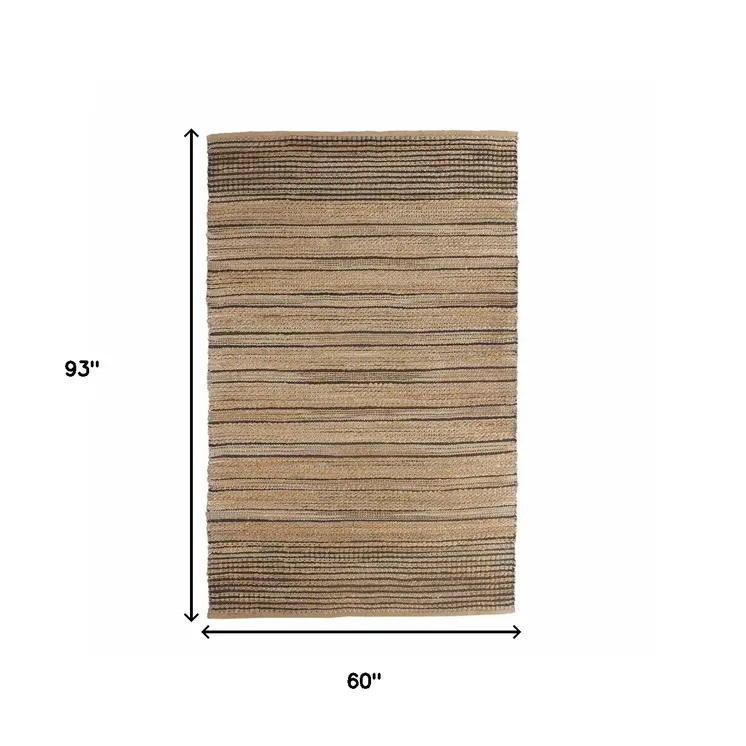 5' X 8' Tan And Black Jute Flatweave Handmade Area Rug