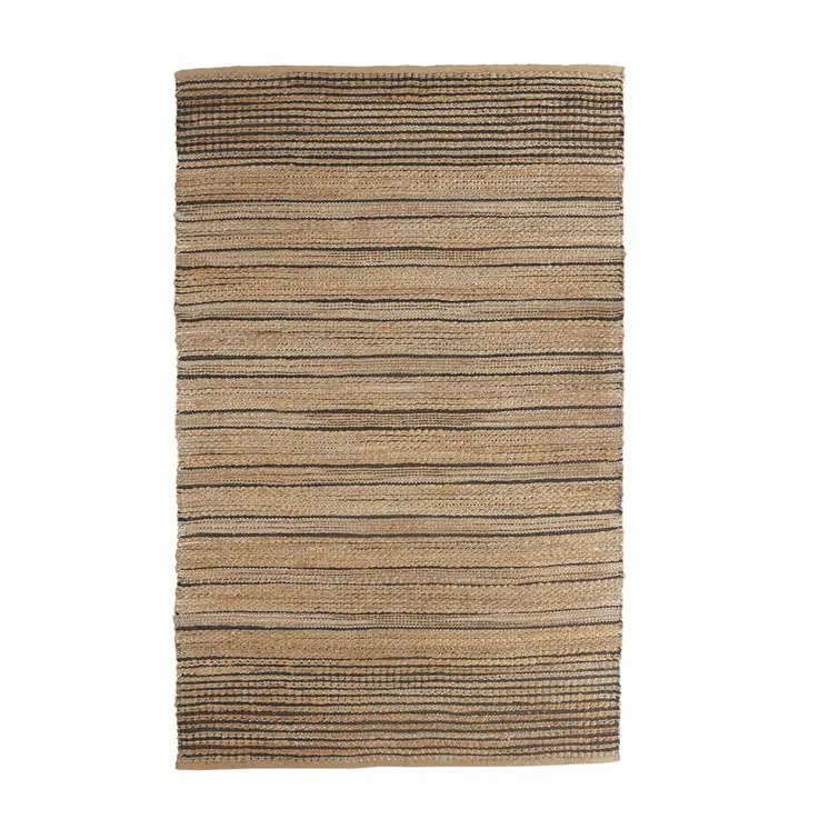 8' X 10' Tan And Black Jute Flatweave Handmade Area Rug