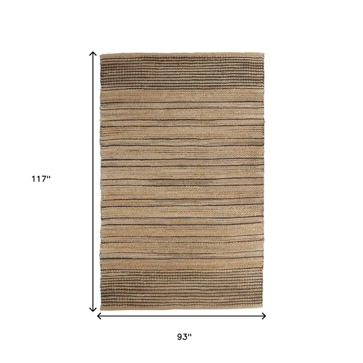 8' X 10' Tan And Black Jute Flatweave Handmade Area Rug