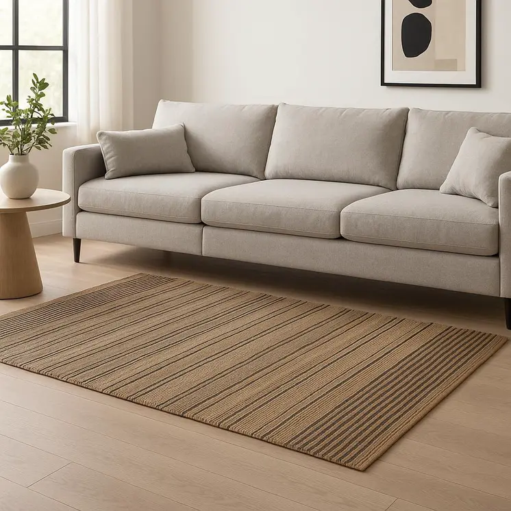 8' X 10' Tan And Black Jute Flatweave Handmade Area Rug