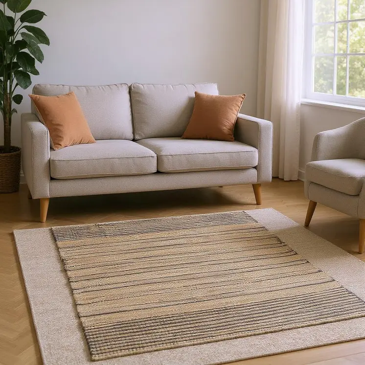 8' X 10' Tan And Black Jute Flatweave Handmade Area Rug