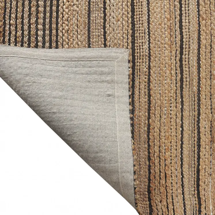 8' X 10' Tan And Black Jute Flatweave Handmade Area Rug