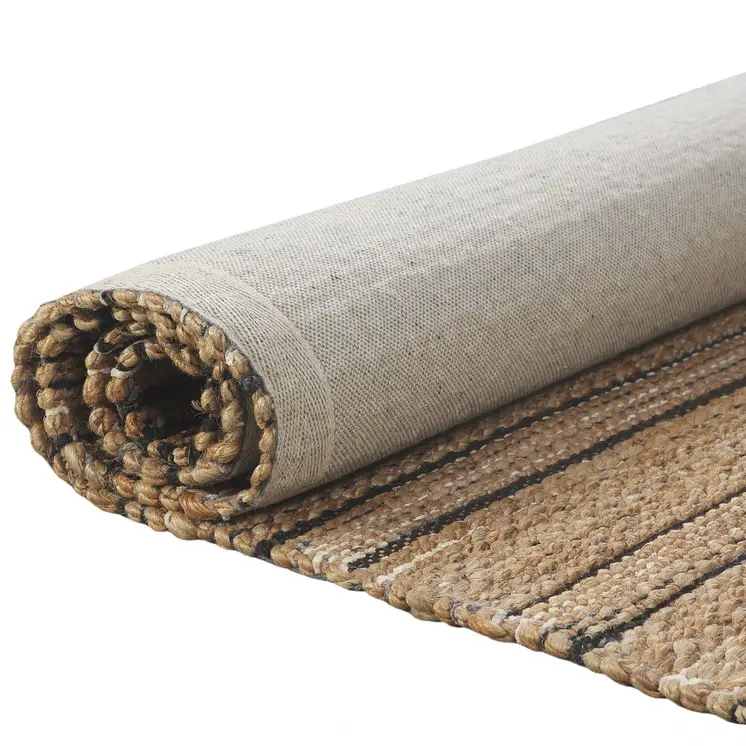 8' X 10' Tan And Black Jute Flatweave Handmade Area Rug