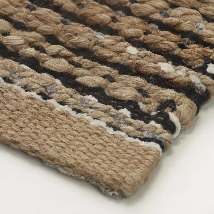 8' X 10' Tan And Black Jute Flatweave Handmade Area Rug