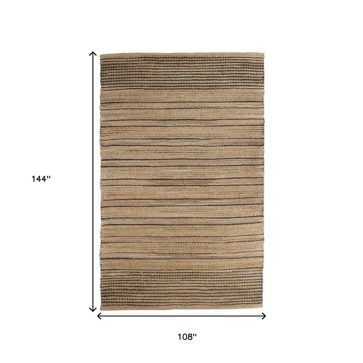 9' X 12' Tan And Black Jute Flatweave Handmade Area Rug