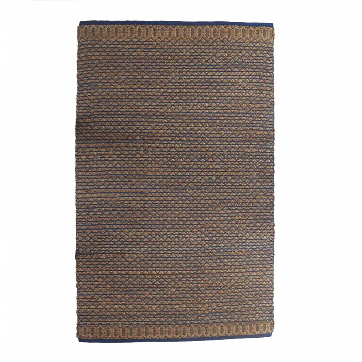 5' X 8' Tan and Blue Detailed Lattice Area Rug