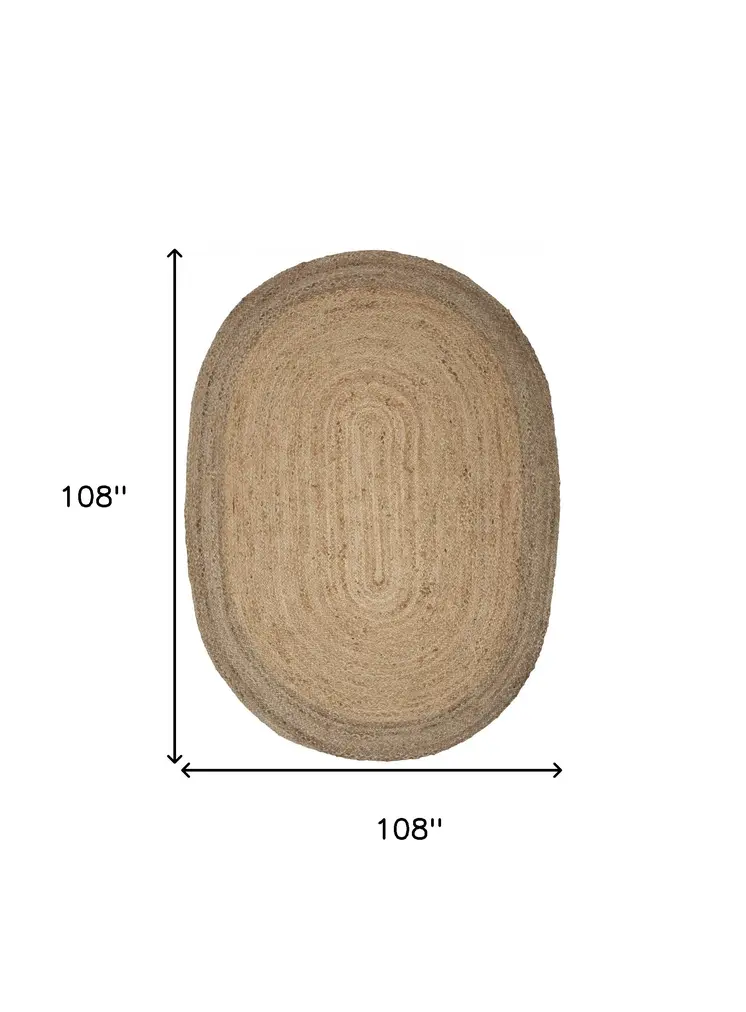 7' X 9' Natural Jute Hand Braided Oval Rug
