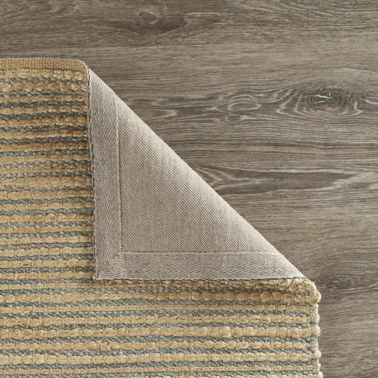 8' X 10' Tan and Blue Undertone Striated Area Rug