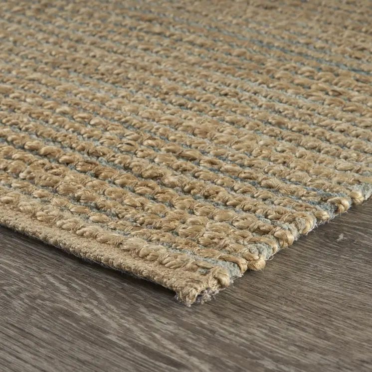 9' X 12' Tan and Blue Undertone Striated Area Rug