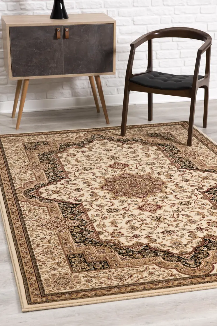 5' X 8' Black And Ivory Oriental Area Rug