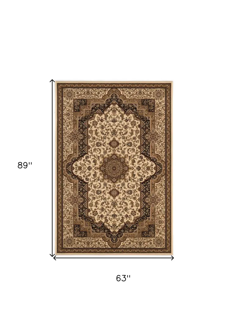 5' X 8' Black And Ivory Oriental Area Rug