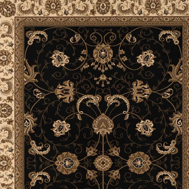 5' X 8' Black and Ivory Oriental Power Loom Area Rug