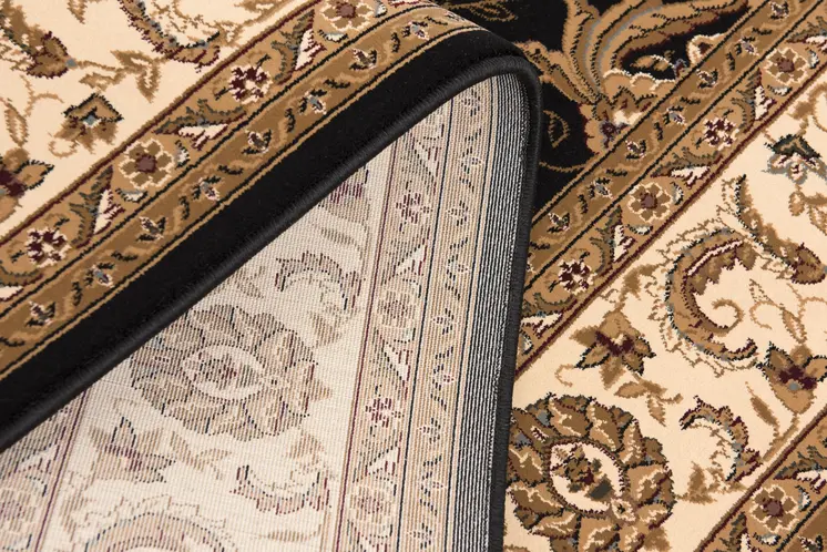 7' X 9' Black And Ivory Oriental Area Rug