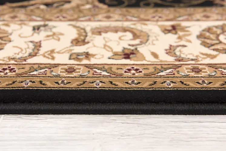 7' X 9' Black And Ivory Oriental Area Rug