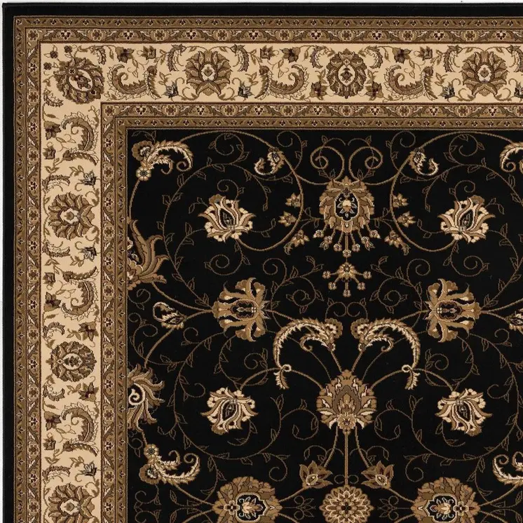 7' X 9' Black And Ivory Oriental Area Rug